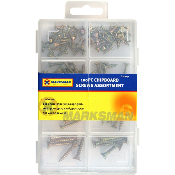 MARKSMAN CHIPBOARD SCREWS ASSORTMENT 100PC