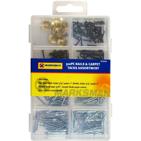 MARKSMAN NAIL & CARPET TACKS ASSORTMENT 310PC