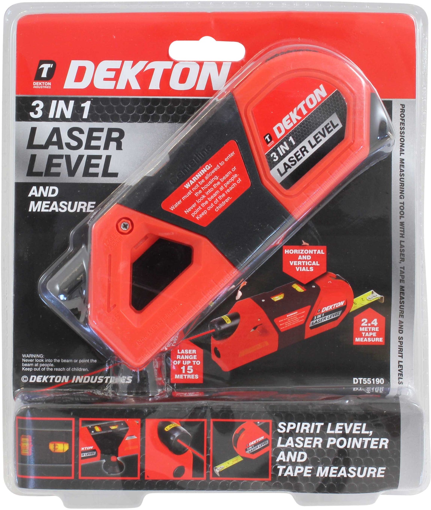 Dekton 3 in 1 Laser Level with Measure