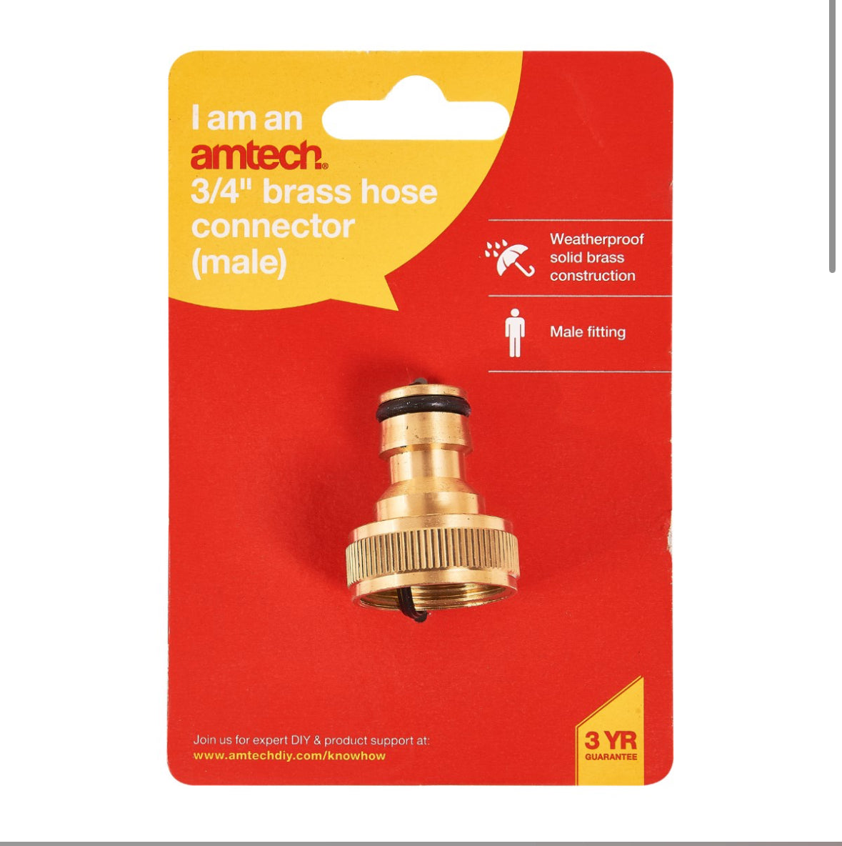 19mm (3/4") Brass hose connector - male