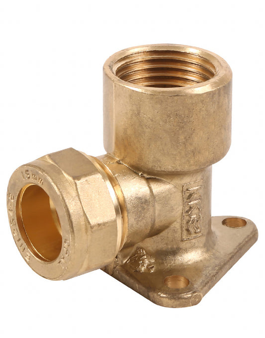 COMPACT Compression Wallplate Elbow Female 15mm x 1/2"