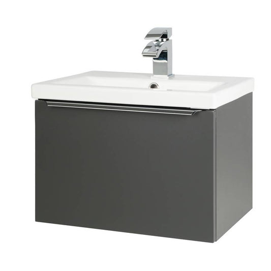 Kore Wall Hung 500mm Drawer Unit & Ceramic Basin Matt Dark Grey
