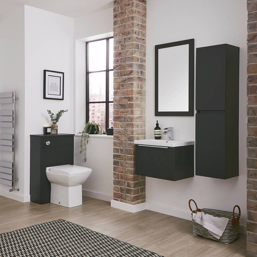Kore Wall Hung 600mm Drawer Unit & Ceramic Basin Matt Dark Grey