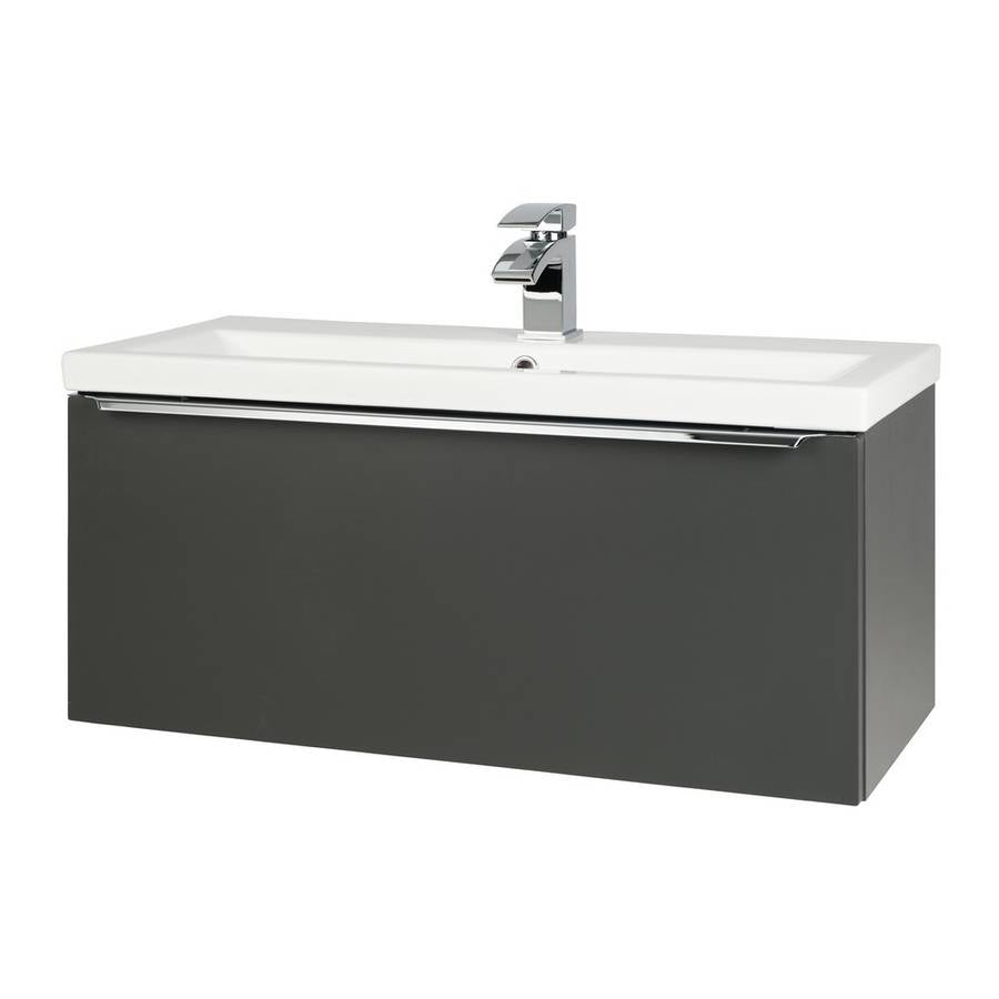 Kore Wall Hung 800mm Drawer Unit & Ceramic Basin Matt Dark Grey