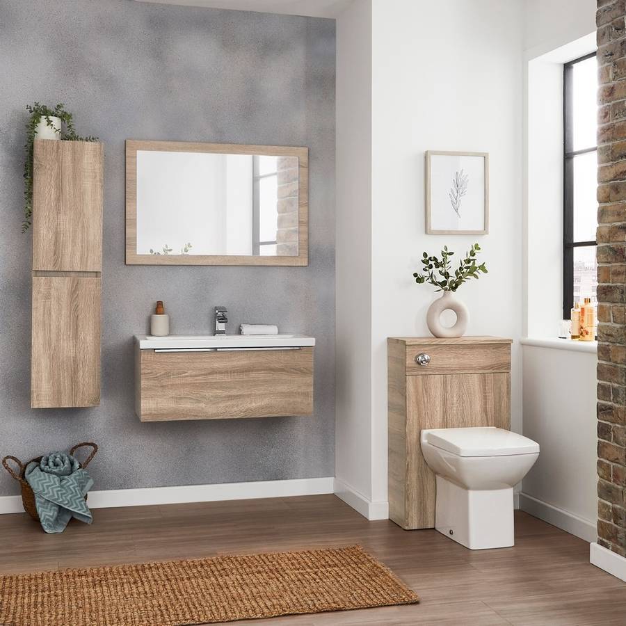 Kore Wall Hung 500mm Drawer Unit & Ceramic Basin Oak