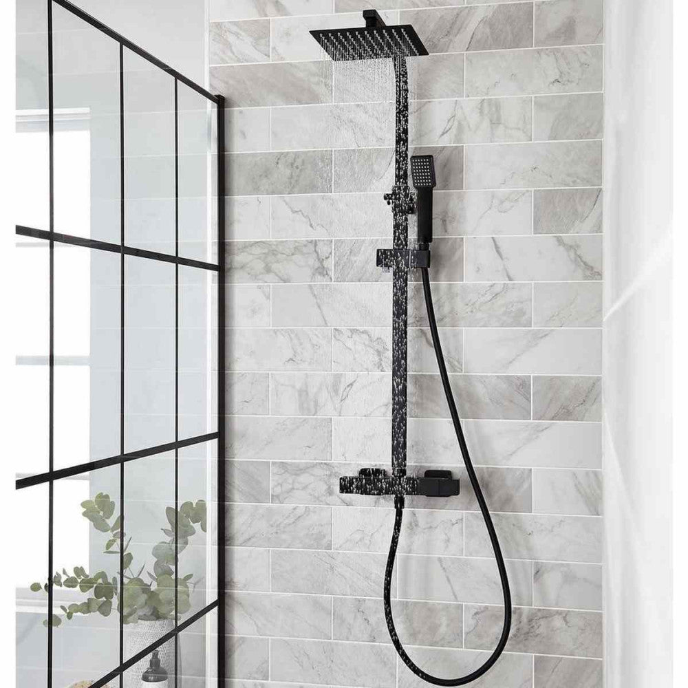 Nero Square bar shower with drencher and sliding handset (SHO050NS)