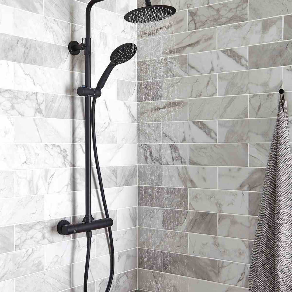 Nero Round bar shower with drencher and sliding handset (SHO052NR)