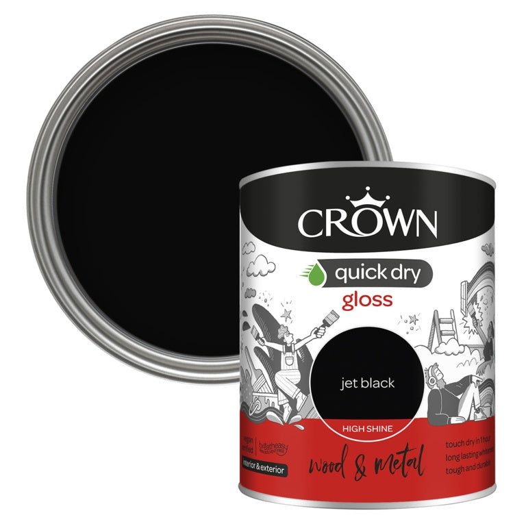 Crown Wood & Metal Quick Dry Gloss JET Black 750ML