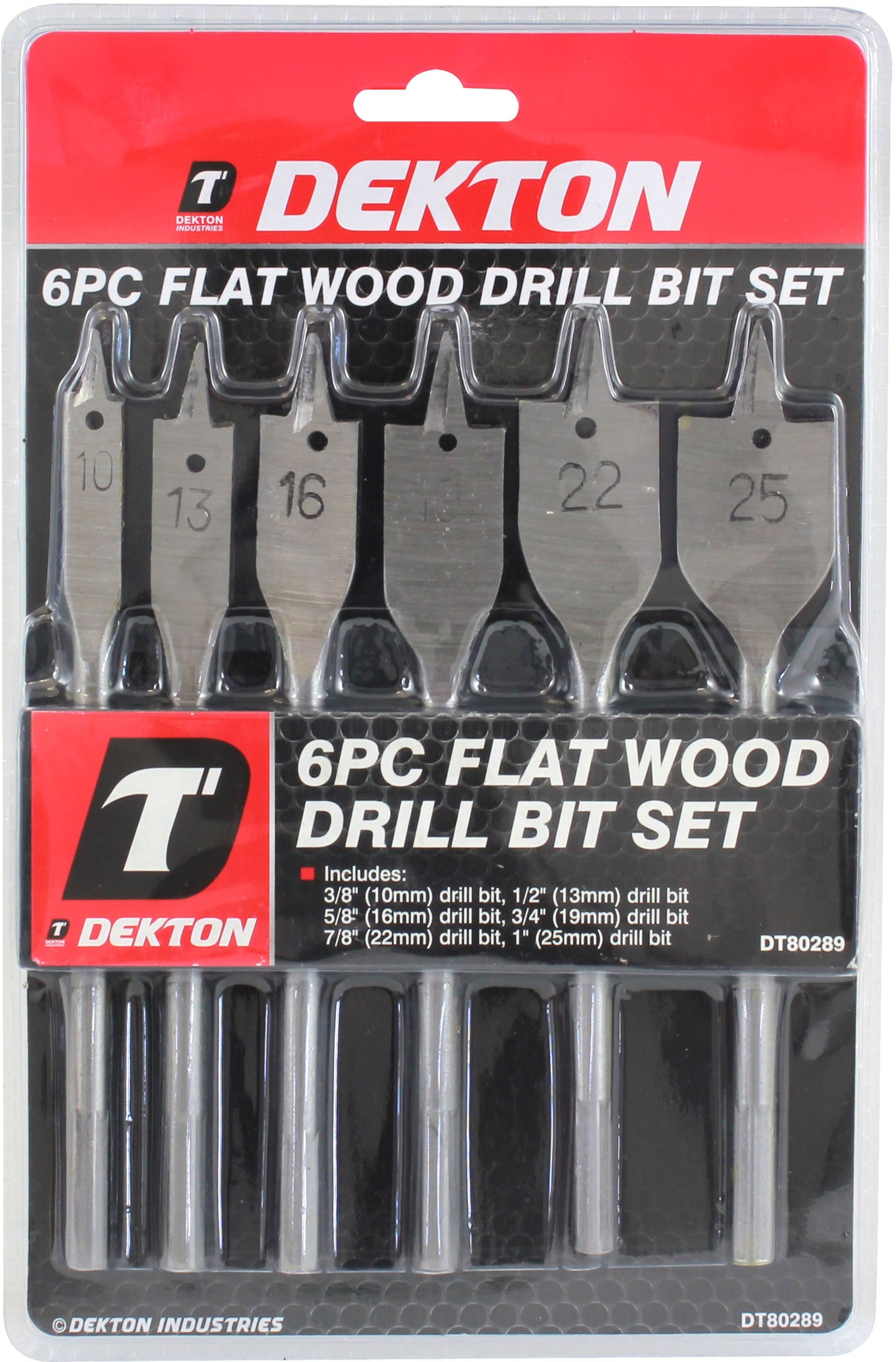 DEKTON FLAT WOOD DRILL BIT SET 6PC